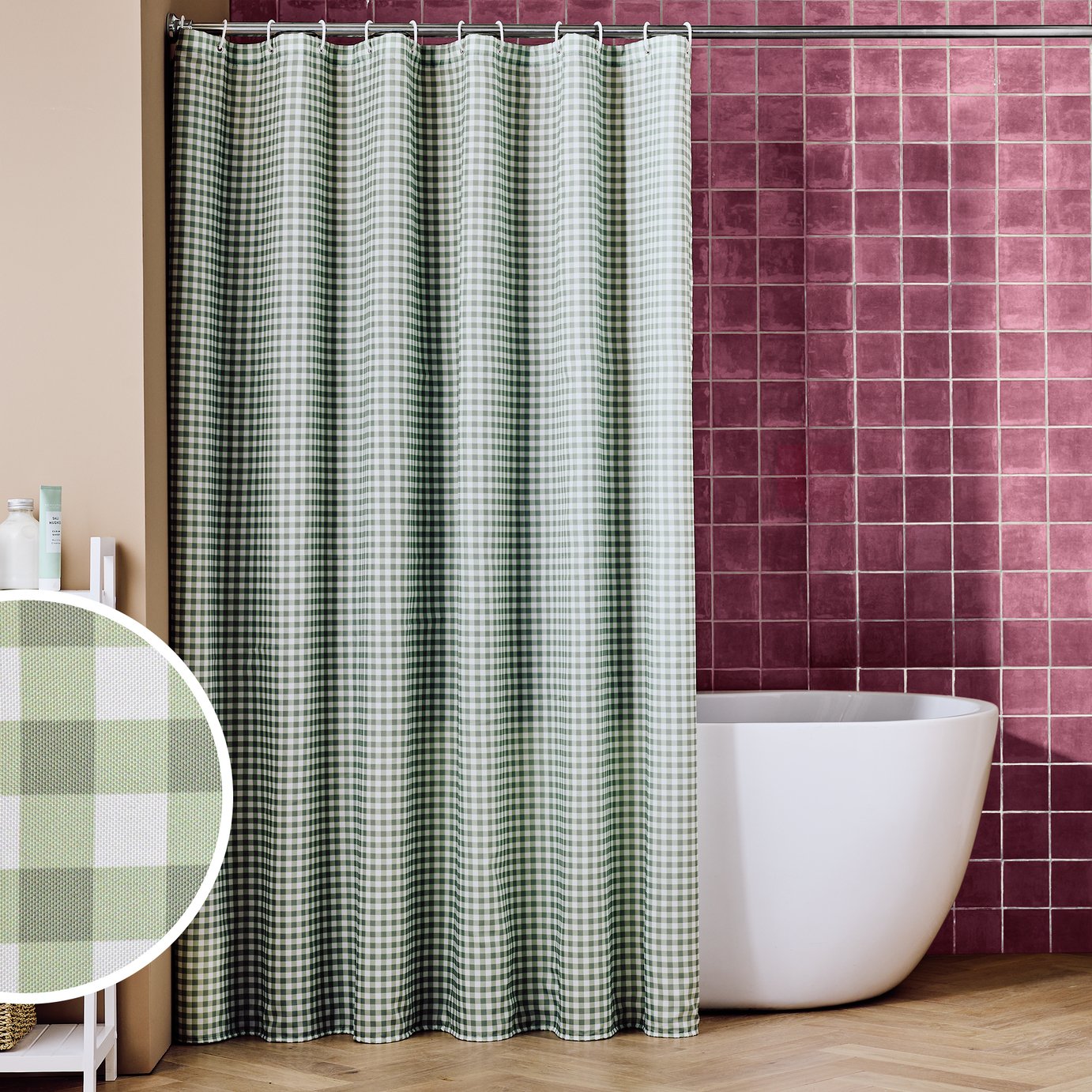 Argos Home Country Gingham Shower Curtain - Sage Green