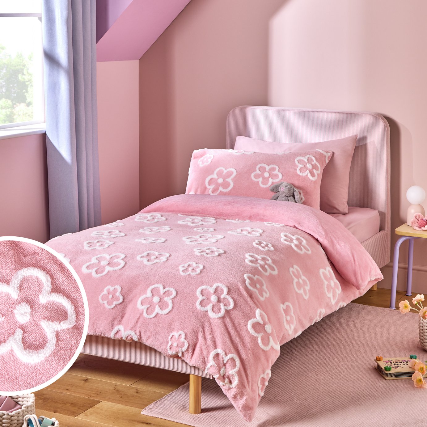 Argos Home Kids Tufted Floral Pink Bedding Set - Double