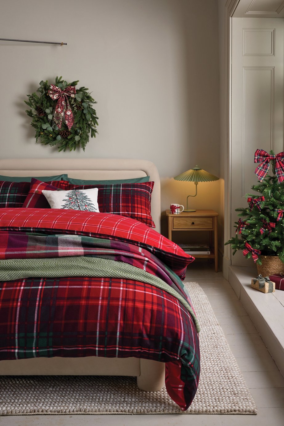 Argos Home Brushed Cotton Red Check Bedding Set - Double