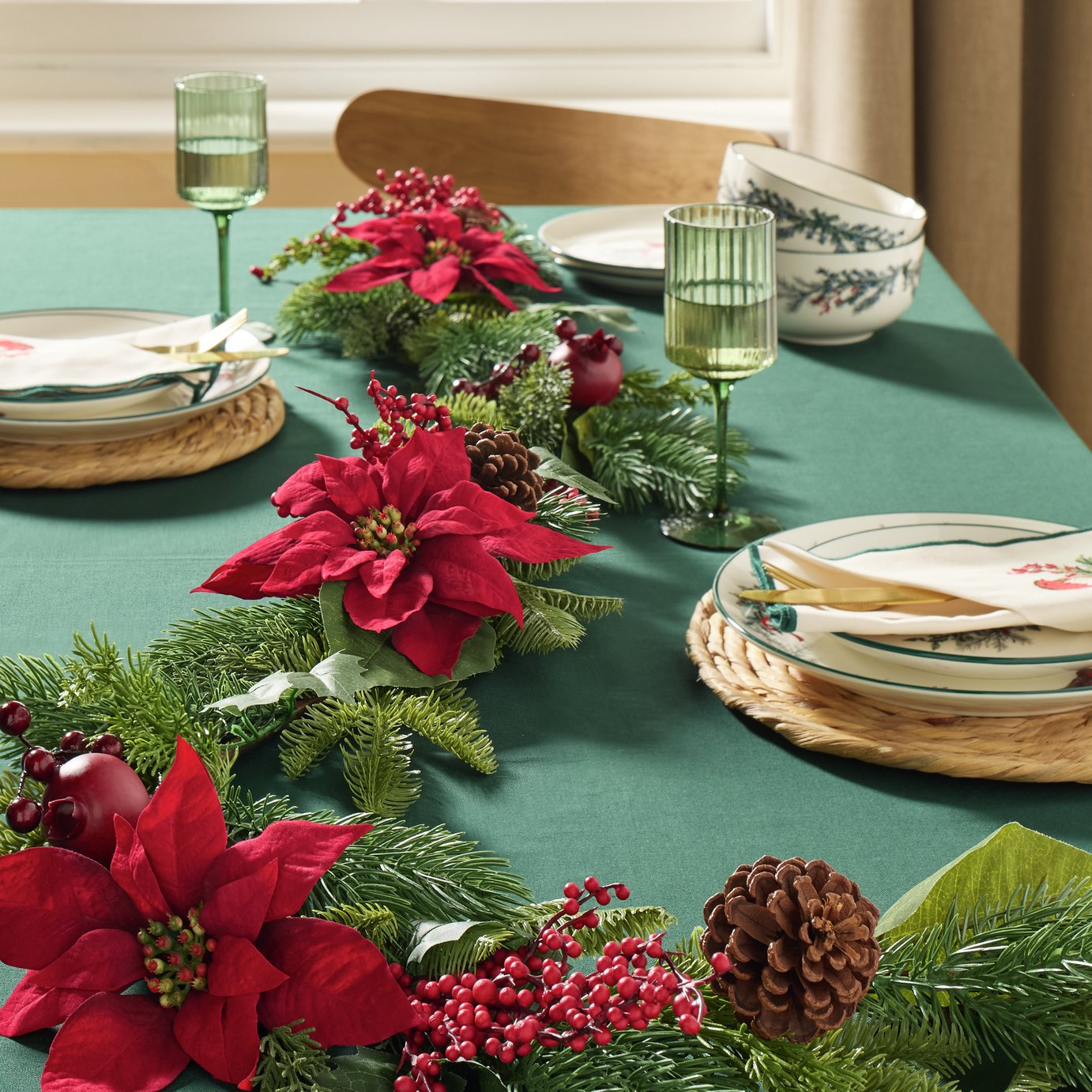 Argos Home Red Poinsettia Berry & Pinecone Garland