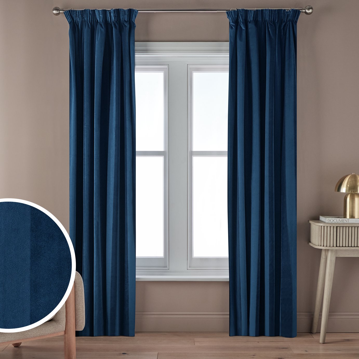 Home Velvet Blackout Contrast Stripe Pencil Pleat Curtain