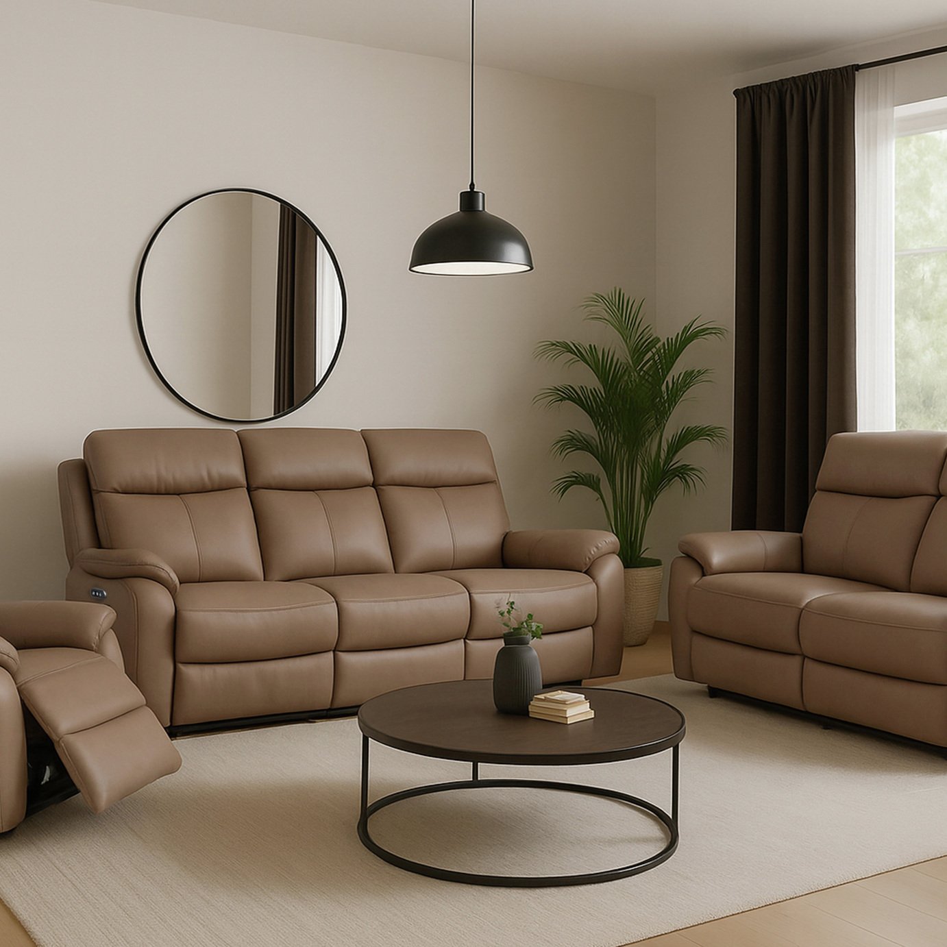 Aspire Kingsmere 3, 2 & 1 Seater Power Recliner Sofa - Brown