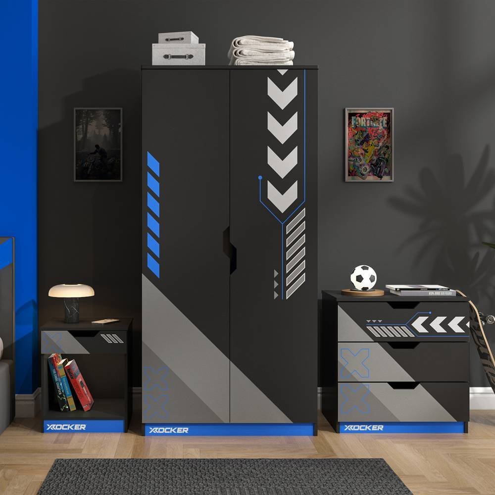 X Rocker Octane 3 Piece 2 Door Wardrobe Set - Blue