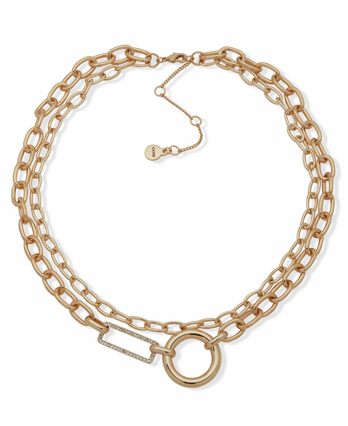 DKNY Gold Tone Pave Double Row Necklace