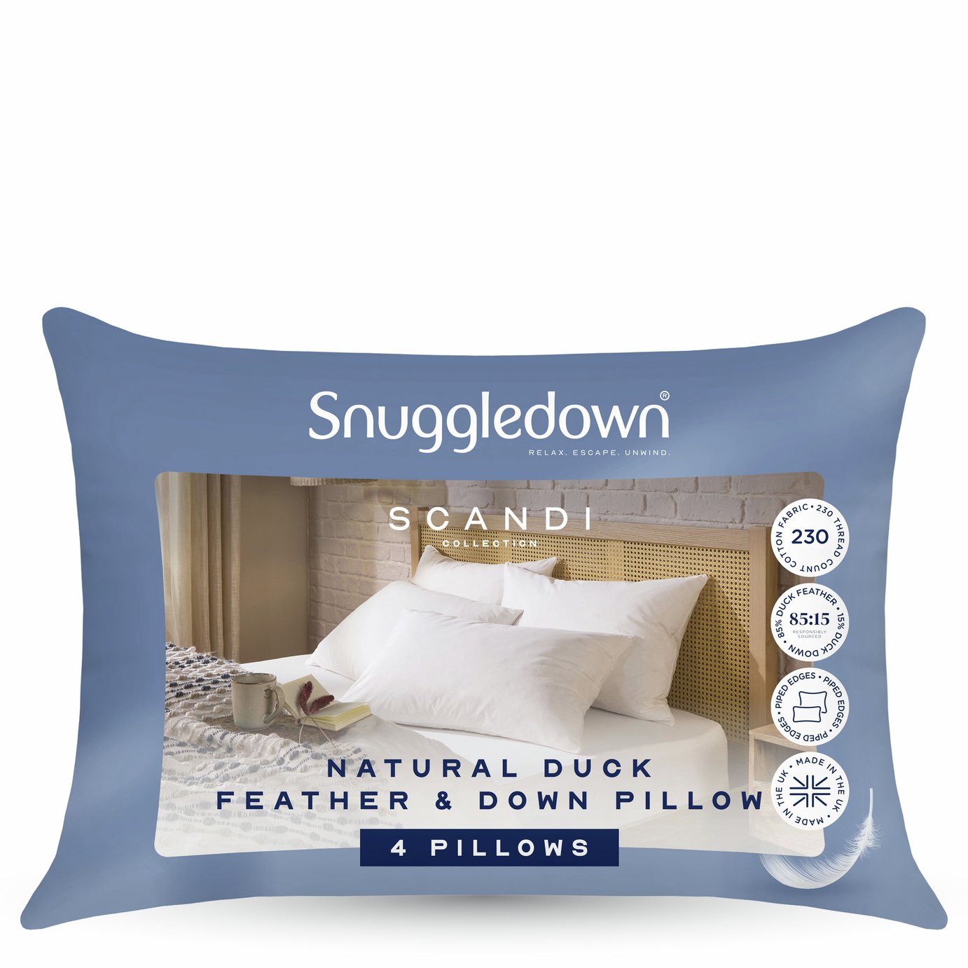 Snuggledown Scandi Duck Feather & Down Medium Pillow- 4 Pack