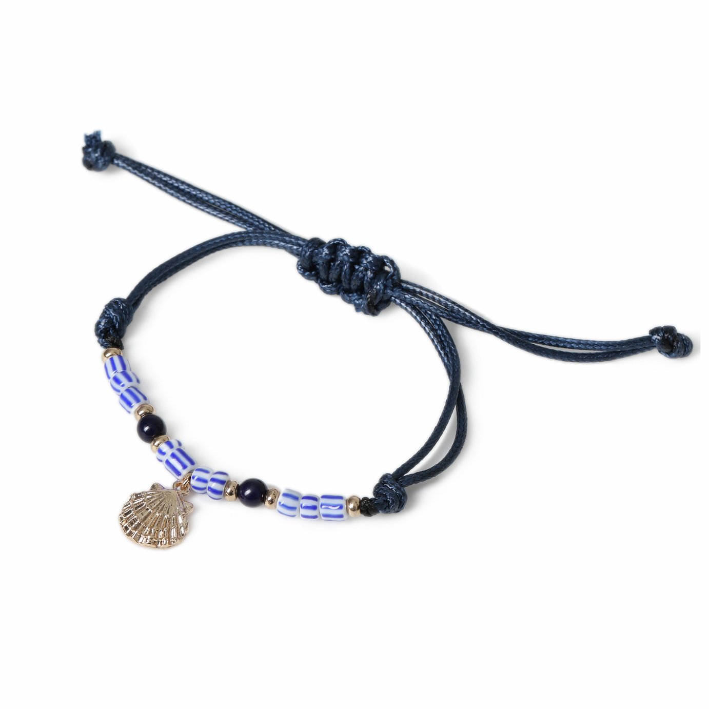 Freedom Shell Charm Blue Adjustable Cord Bracelet