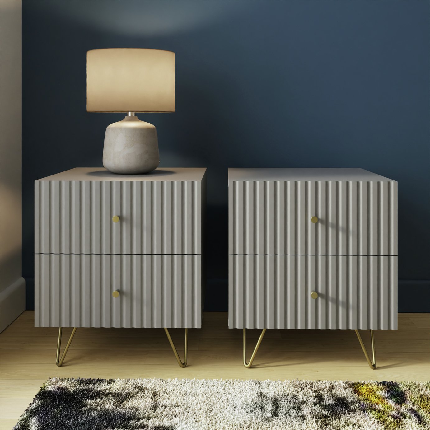 GFW Thalia 2 Drawer Set of 2 Bedside Table - Grey