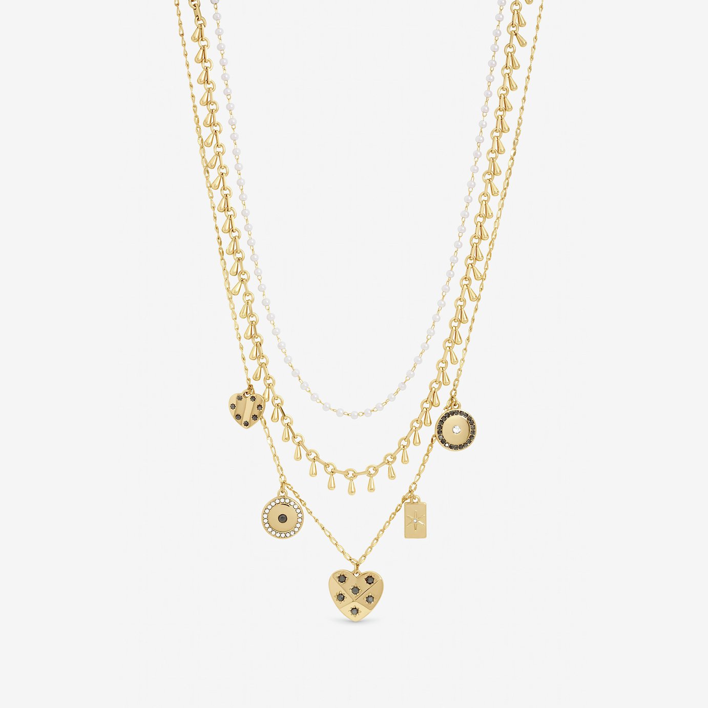 Lipsy Mood Gold Plated Celestial Charm Multirow Necklace