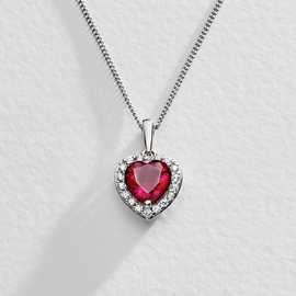 Revere Sterling Silver Ruby Colour Heart Pendant