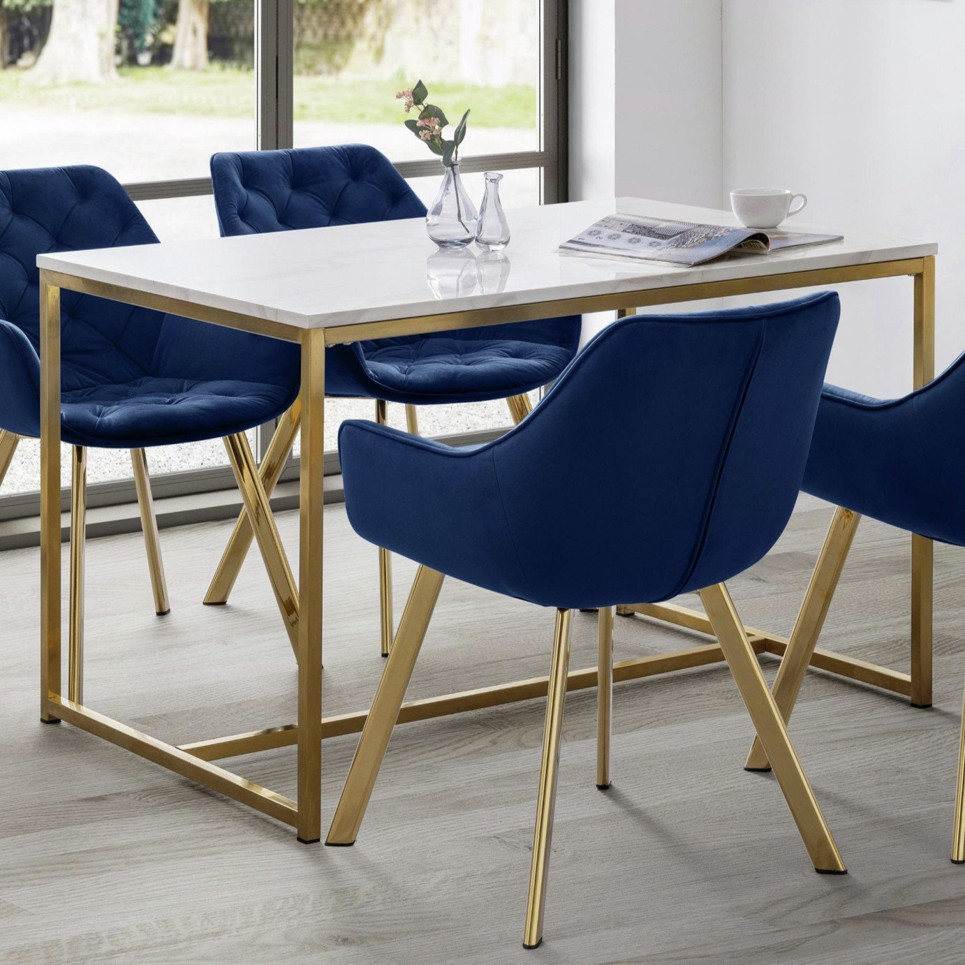 Julian Bowen Scala Marble Effect 4 Seater Dining Table-White