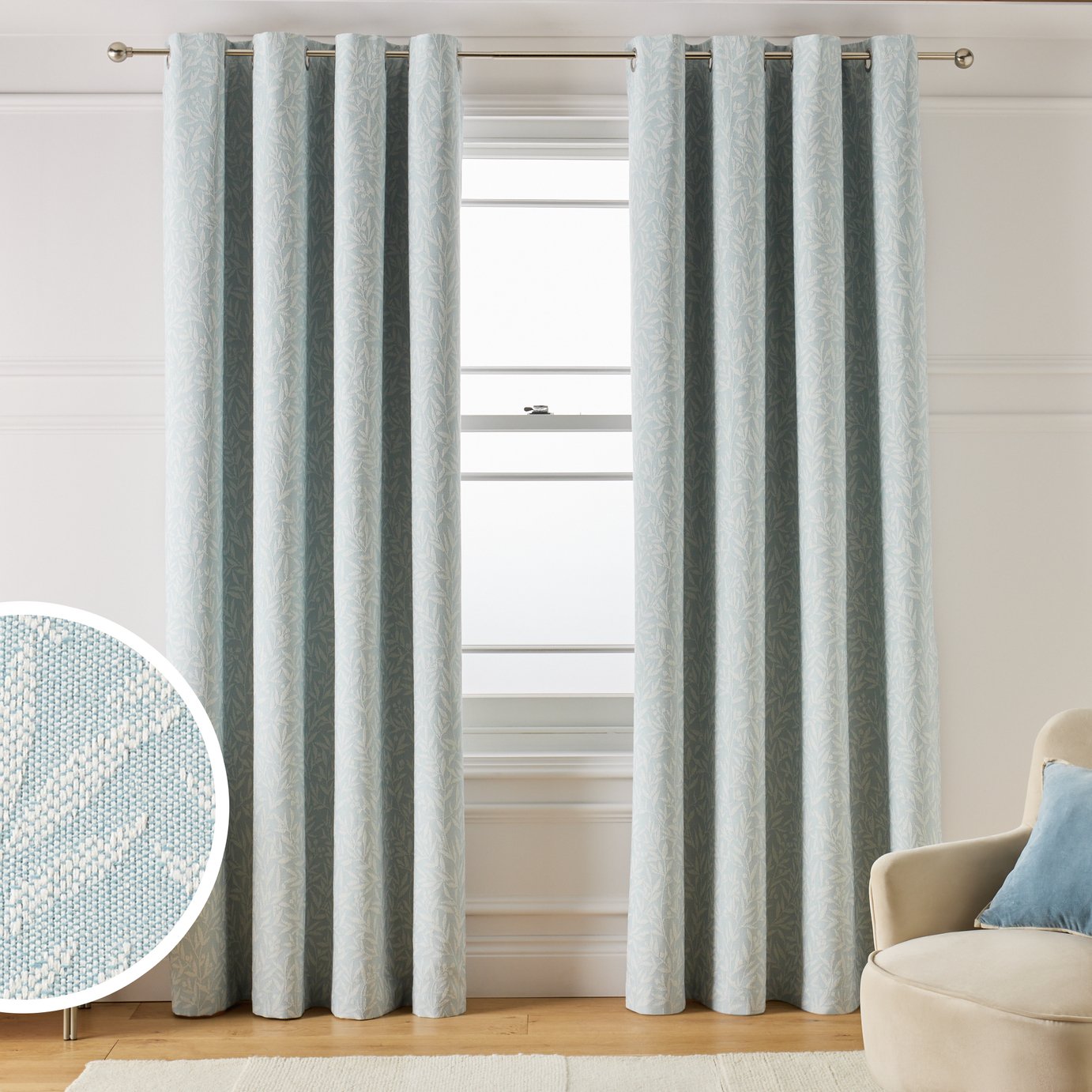 Argos Home Blackout Leaf Jacquard Eyelet Curtains - Blue