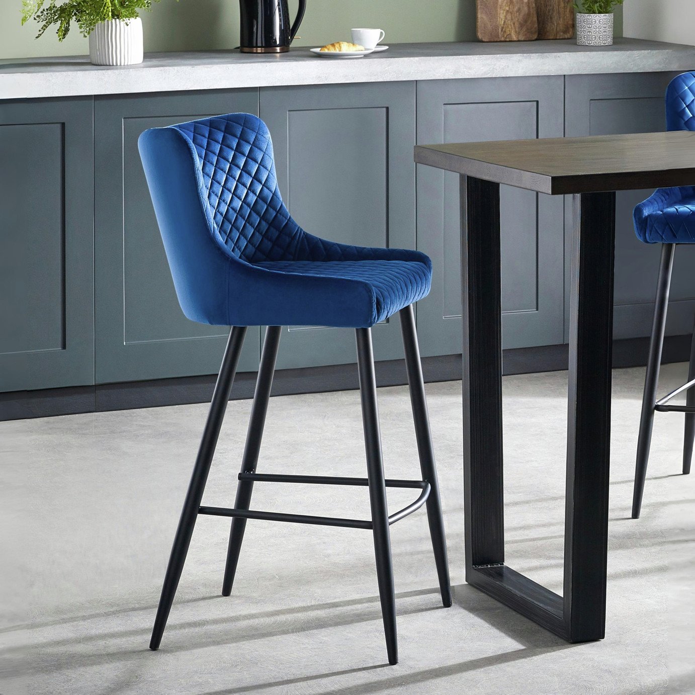 Julian Bowen Luxe Velvet Bar Stool - Blue