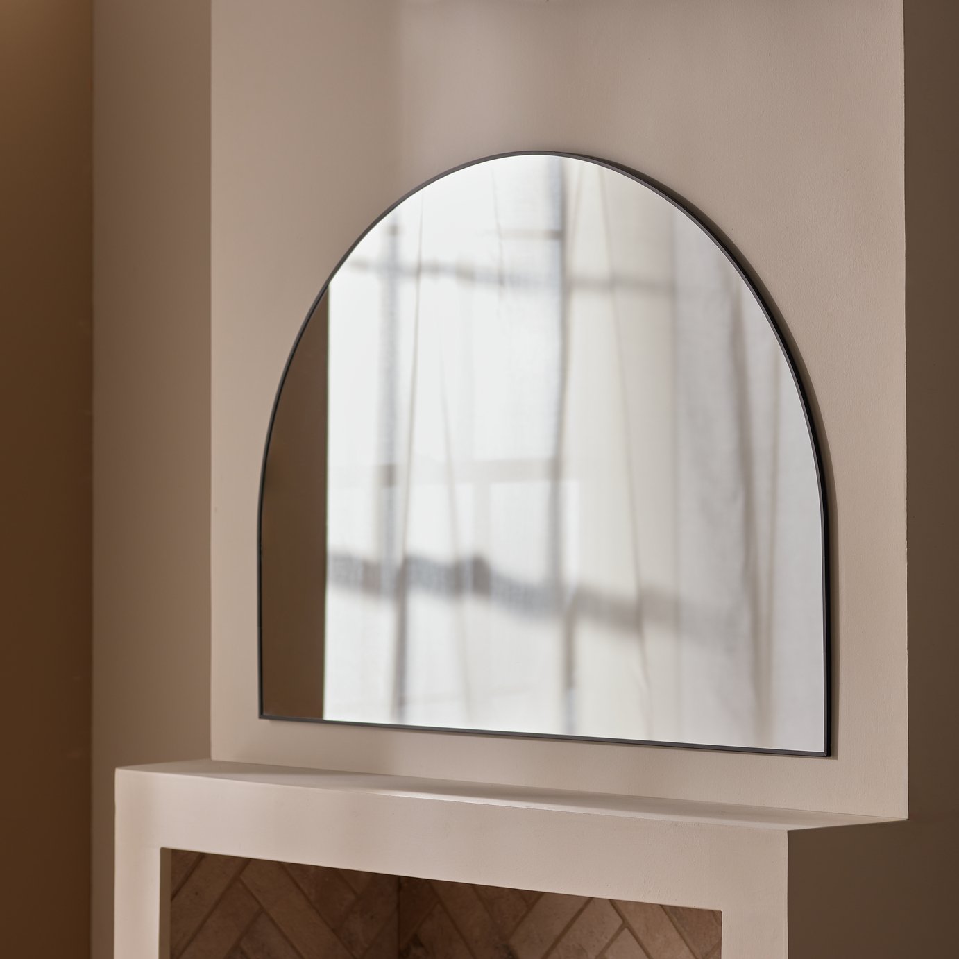 Habitat Overmantle Black Aluminium Arch Wall Mirror - 100x75cm