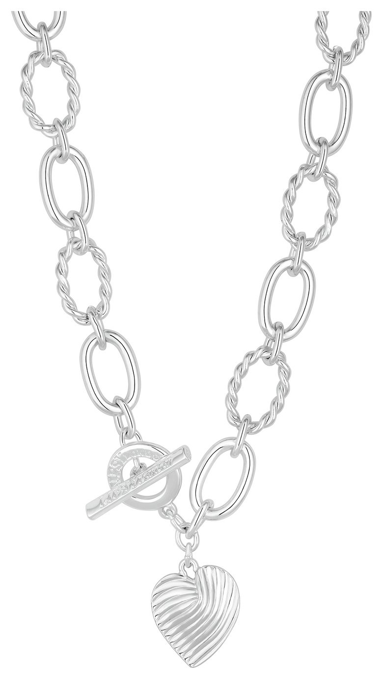 Lipsy Silver Plated Textured Heart Charm T-Bar Necklace