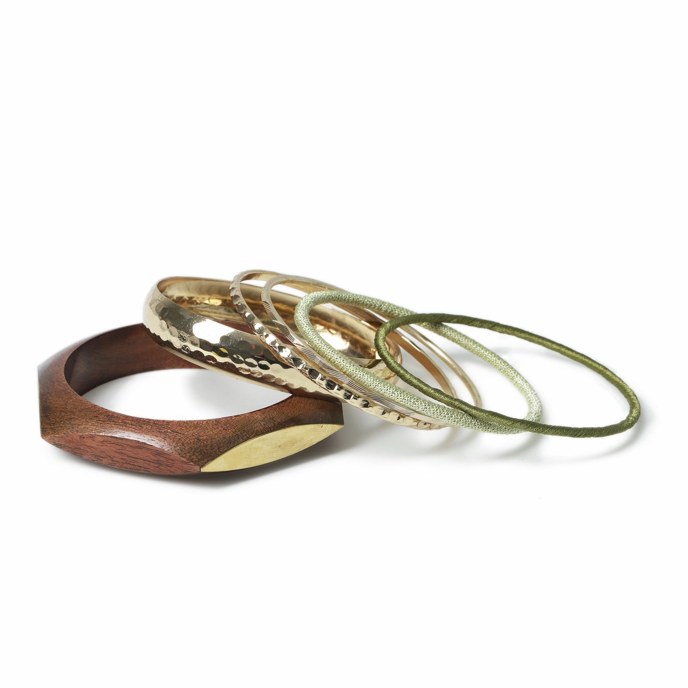 Freedom Gold Tone Metal and Wood Bangle Set