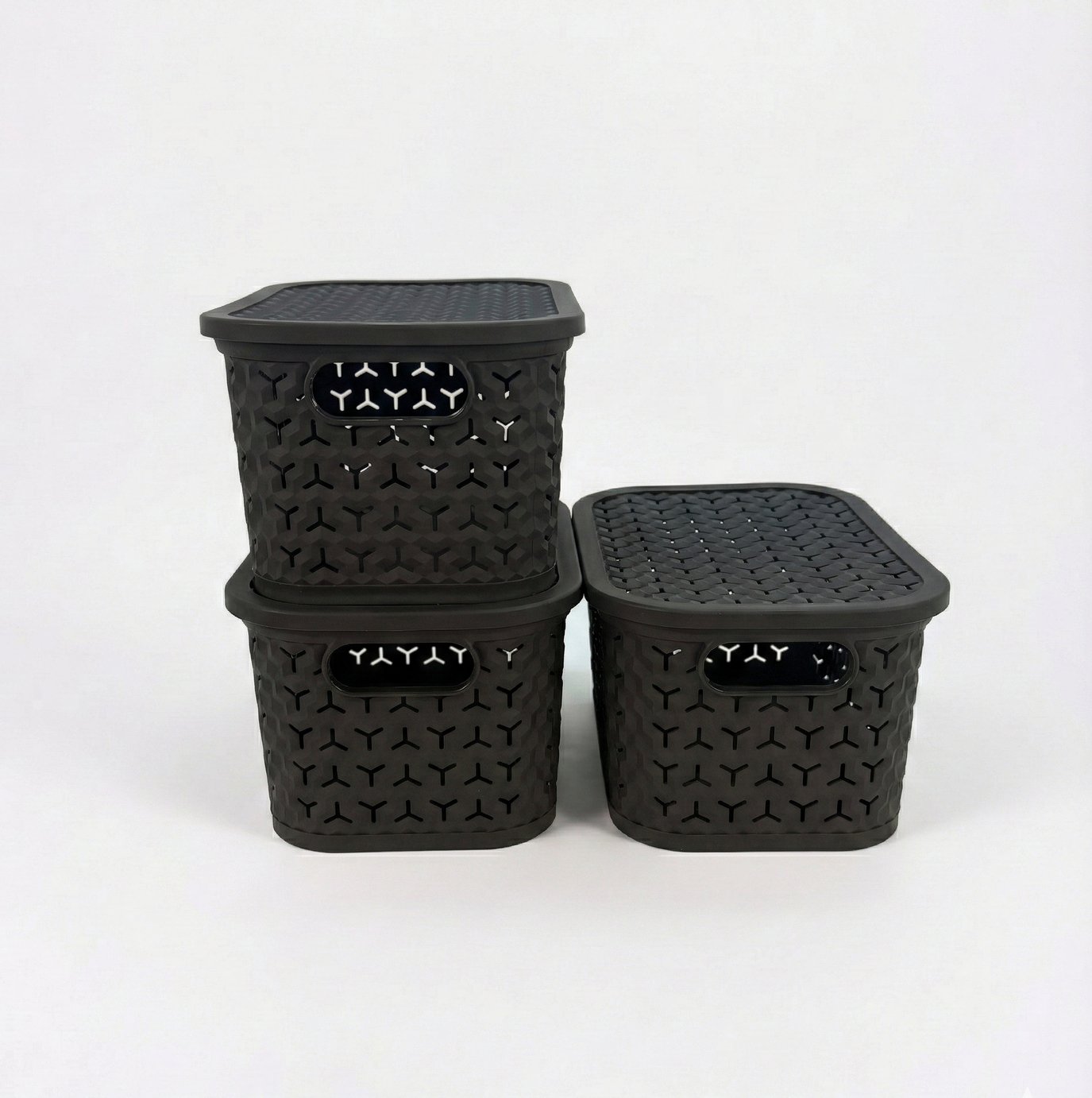 Strata Urban 3x4L Plastic Storage Baskets with Lid -Charcoal