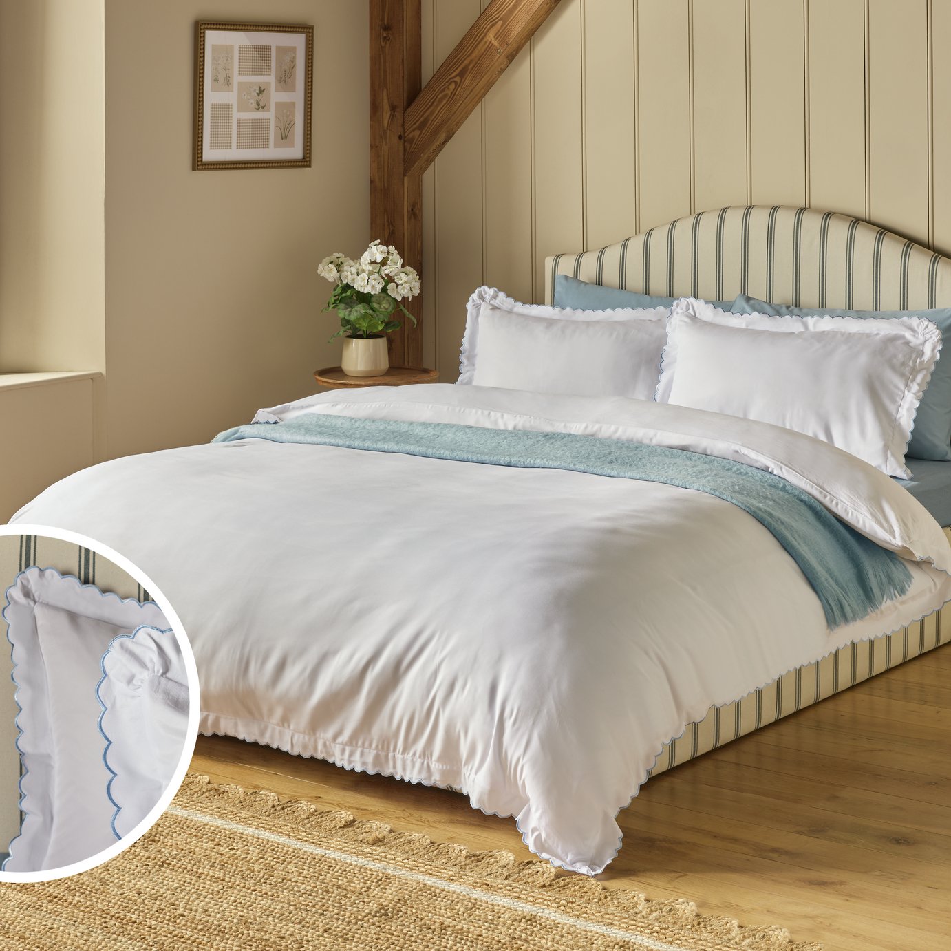 Argos Home Embroidered Scallop Edge White Bedding Set - Single