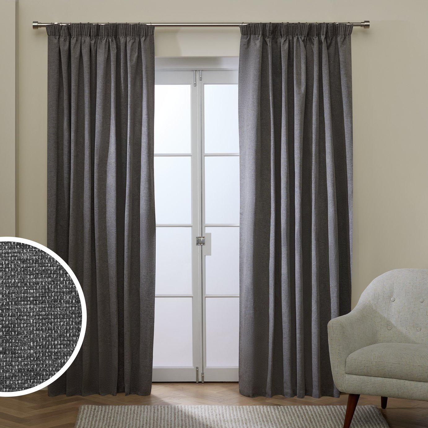 Habitat Basket Weave Pencil Pleat Curtains