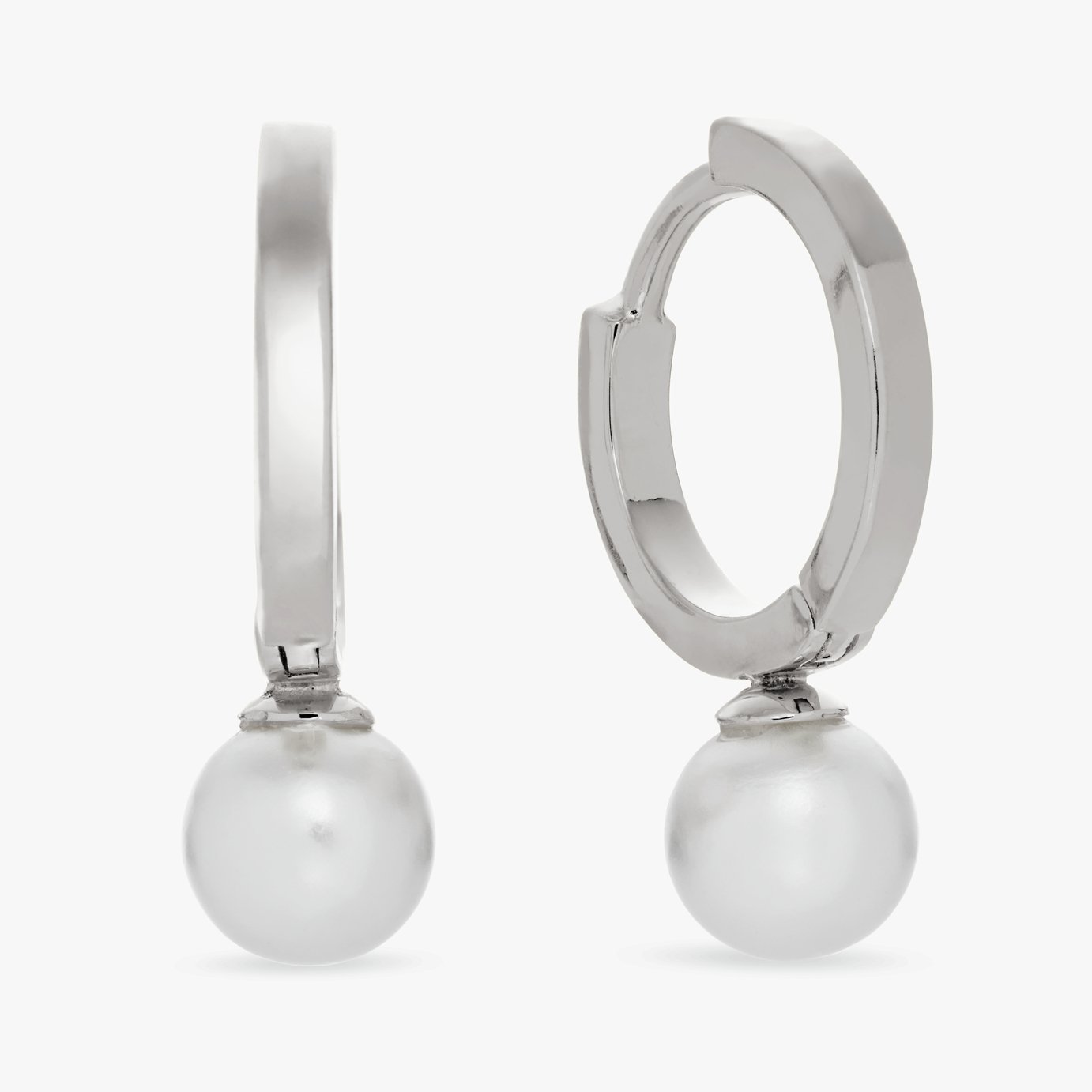 Revere Sterling Silver Pearl Drop Huggies Earrings
