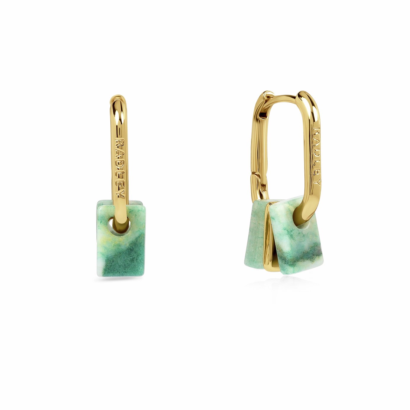 Radley 18ct GP Green Charm Huggie Hoop Earrings