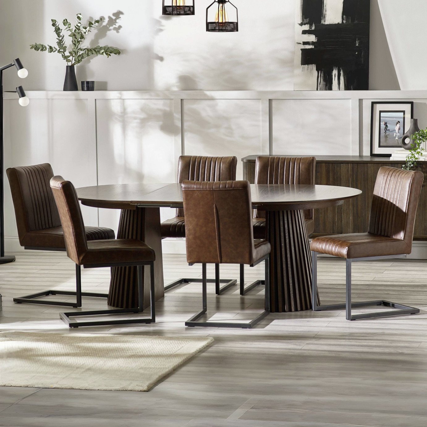 Julian Bowen Arya Ext Round Dining Table & 6 Brown Chairs