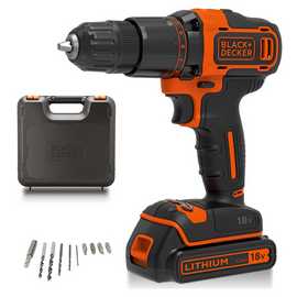 Black + Decker 18V Cordless Hammer Drill with Battery