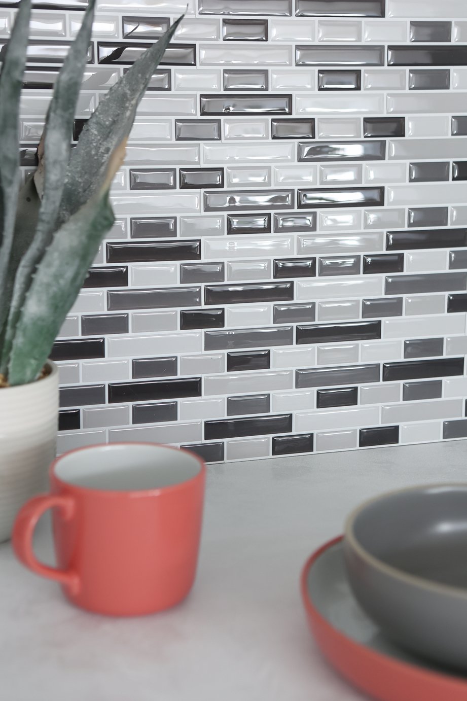 In Home Smoked Glass 3D Grey Tiles Wall Sticker