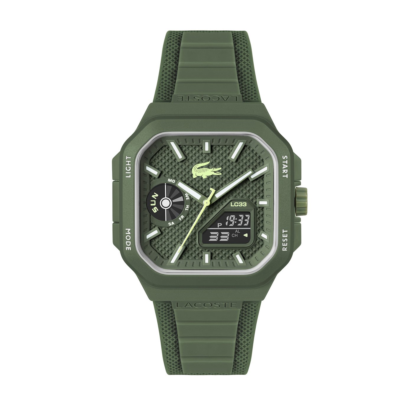 Lacoste Octagonal Shaped Dial Green Silicone Strap Watch
