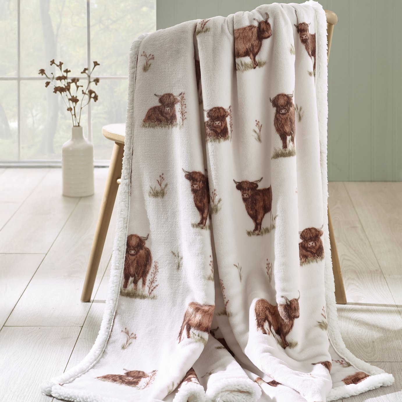 Catherine Lansfield Angus Highland Cow Throw-White-270x130cm