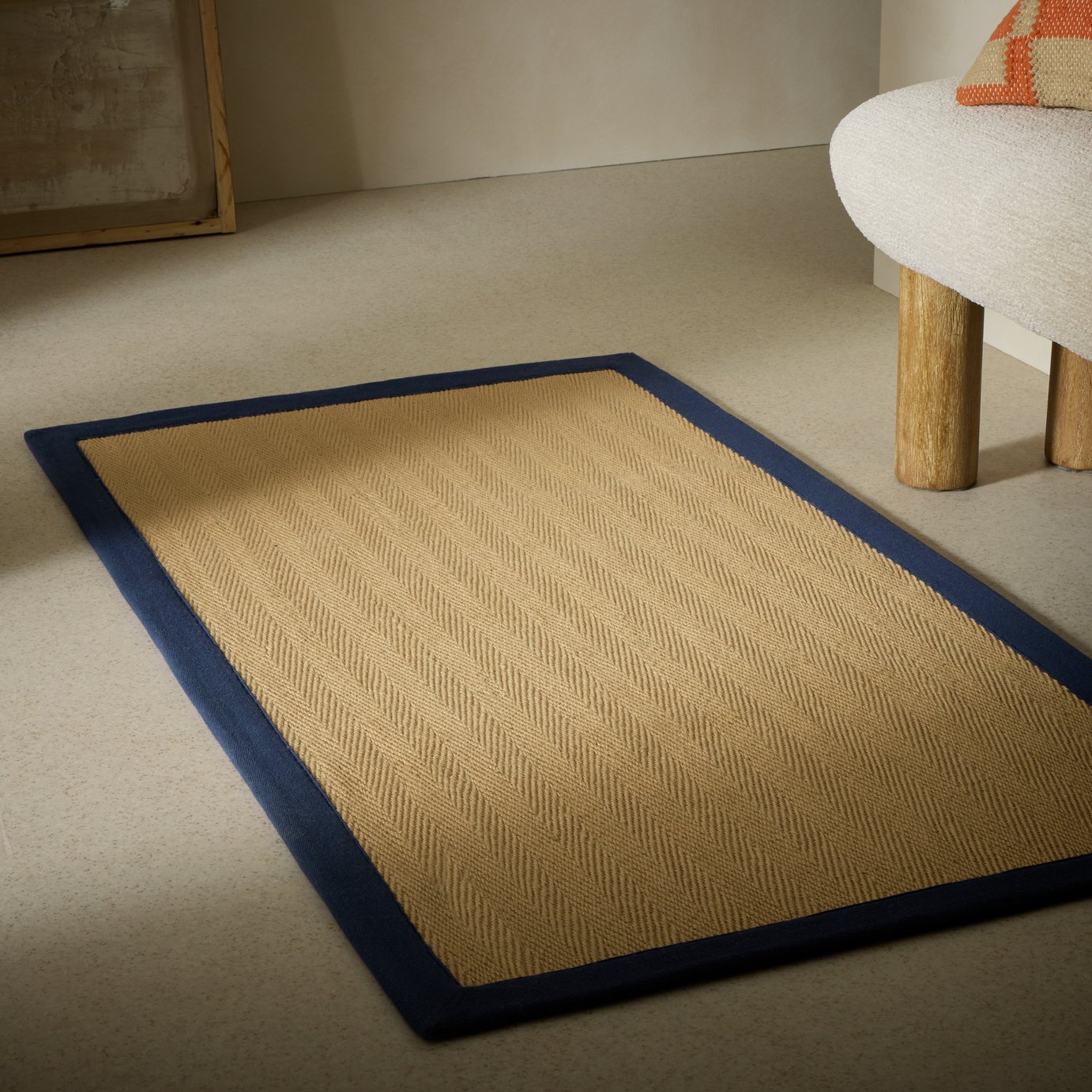 Habitat Herringbone Jute Navy Border Rug