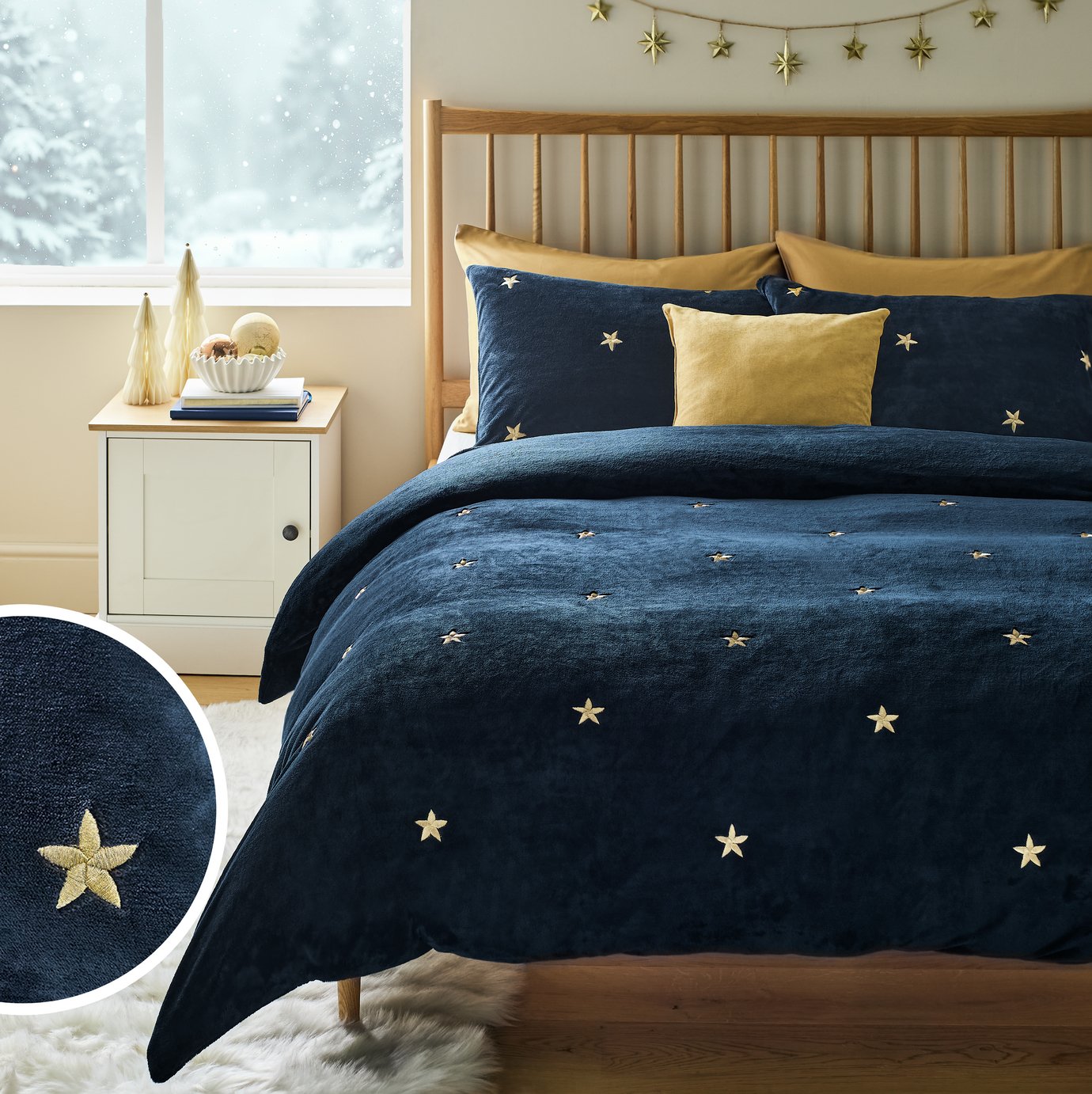 Argos Home Embroidered Star Fleece Navy Bedding Set - Superking