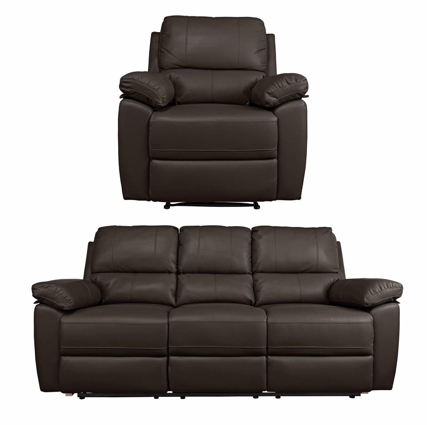 Argos Home Toby Chair & 3 Seater Recliner Sofa - Chocolate