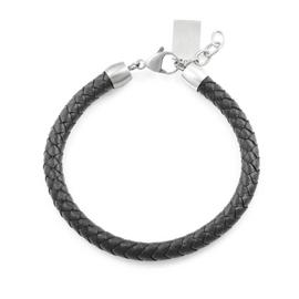 Revere Men's Stainless Steel and Leather Dog Tag Bracelet