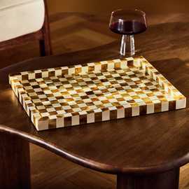Habitat Checkered Resin Brown & White Coffee Table Tray