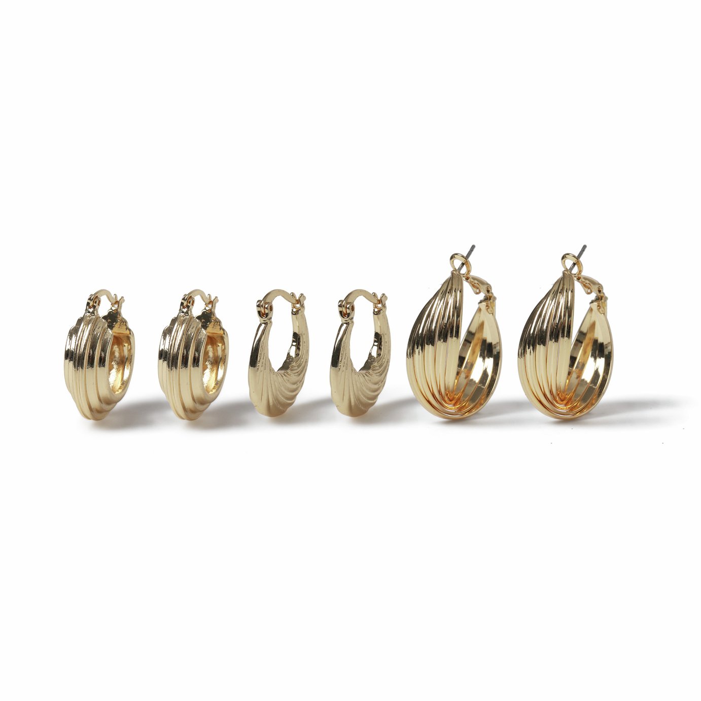 Freedom Gold Mix Shapes Hoop Earrings - Pack of 3