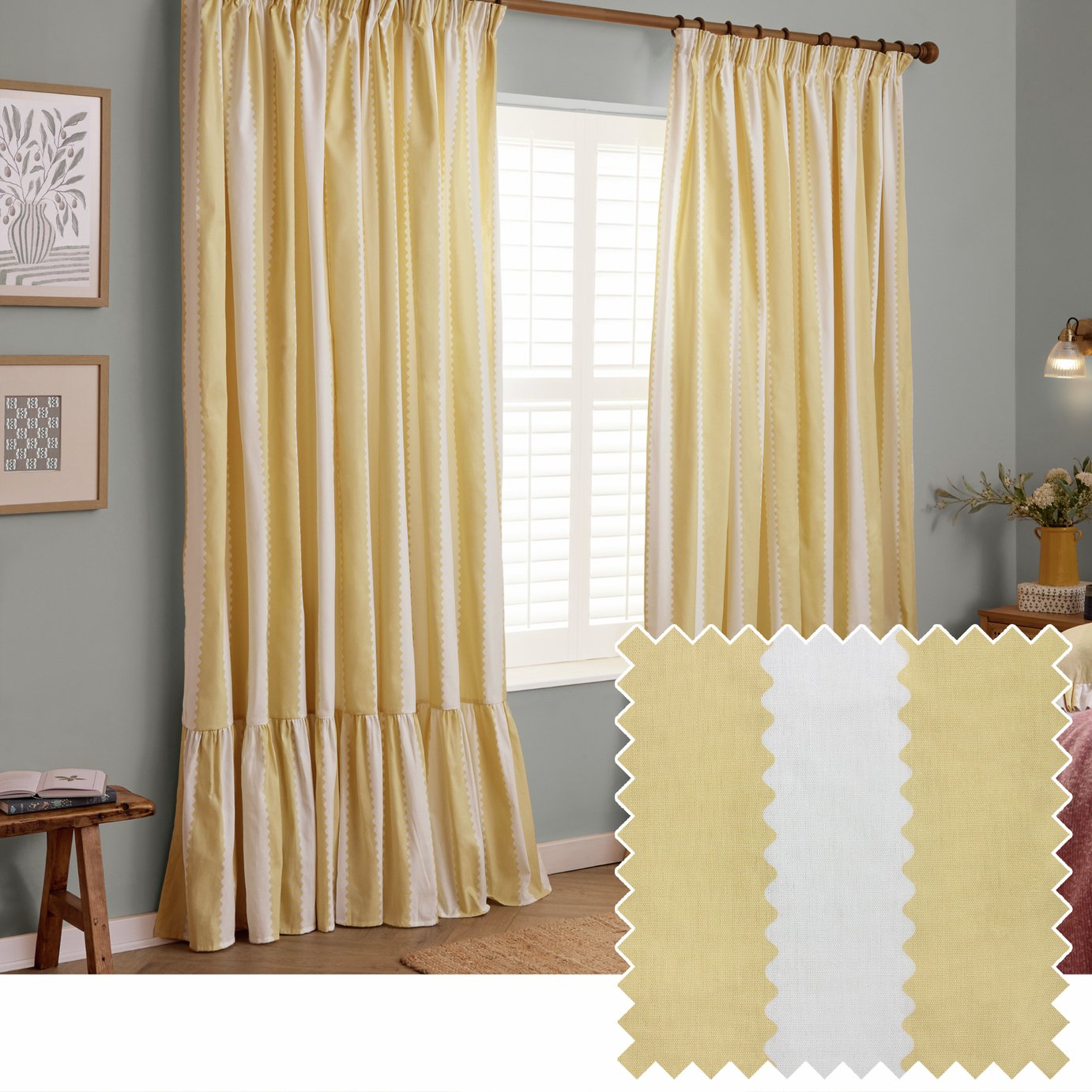 Wylder Birdie Stripe Pencil Pleat Curtains