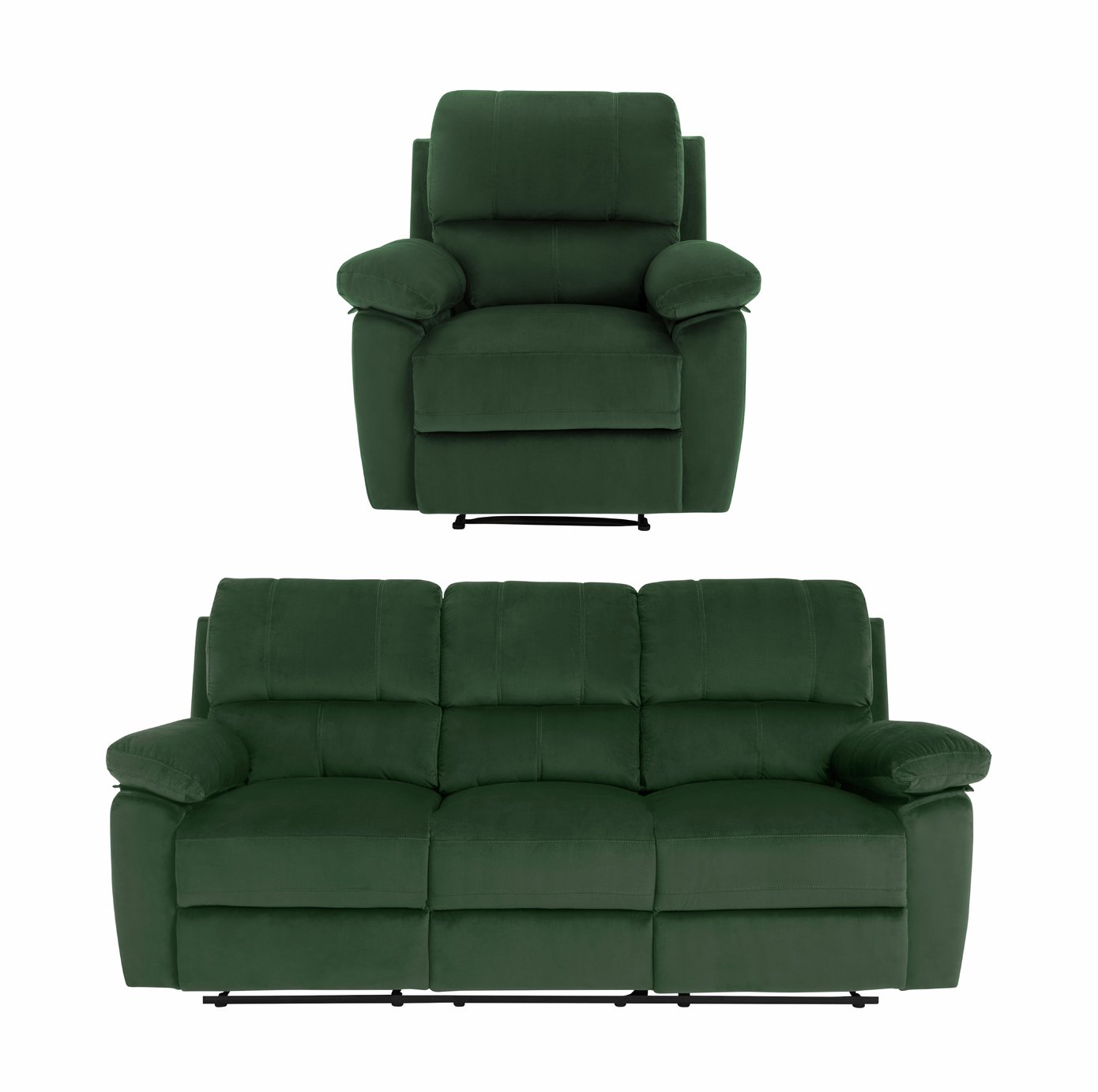 Argos Home Toby Velvet Chair & 3 Seater Recliner Sofa -Green