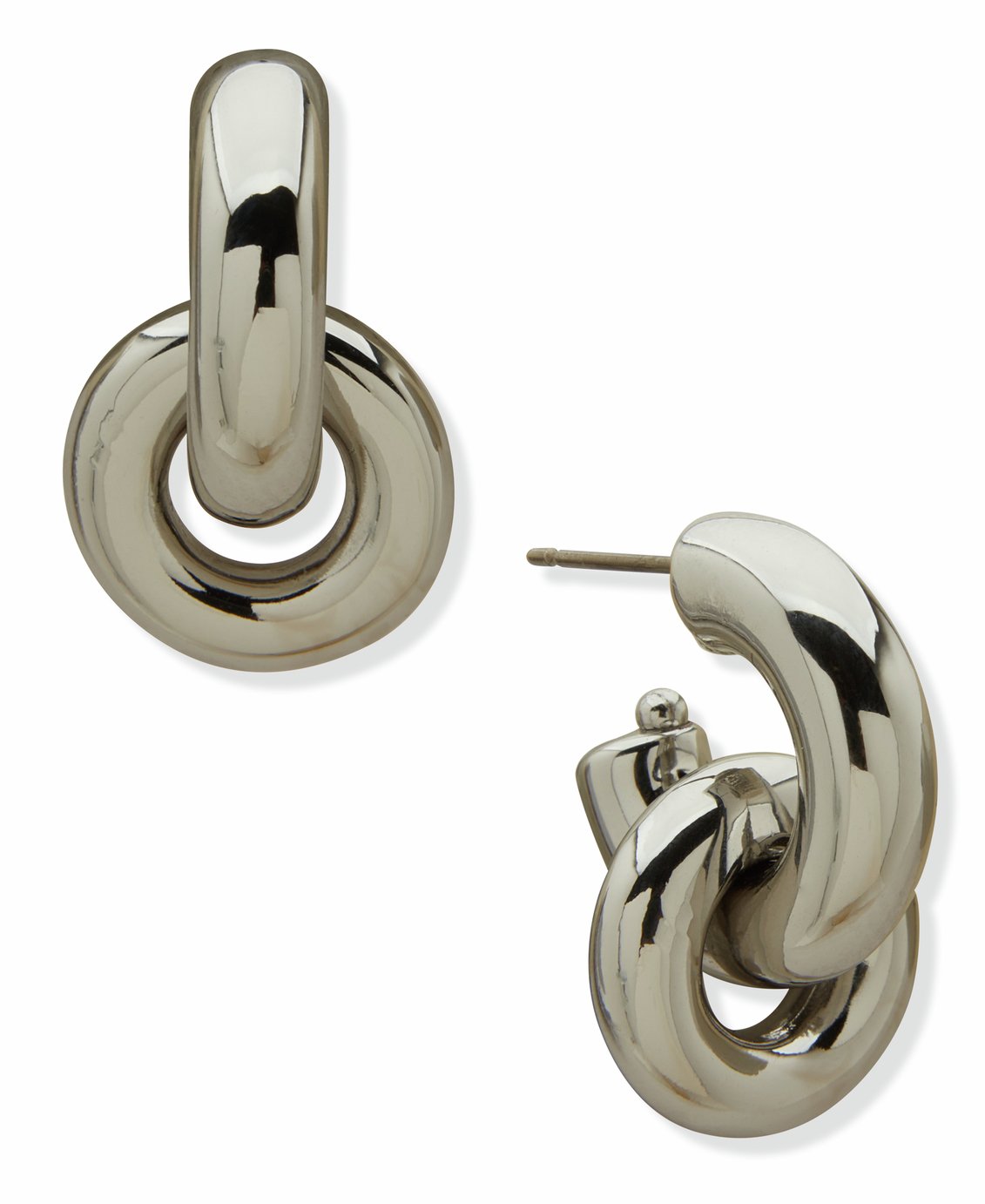 DKNY Silver Tone Puffy Interlocking Curved Shapes Drop Earrings