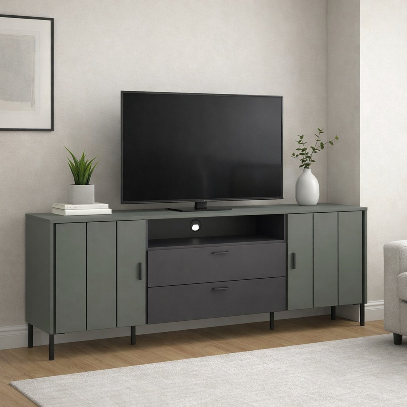 Furniture To Go Arundel 2 Door 2 Drawer TV Unit - Green