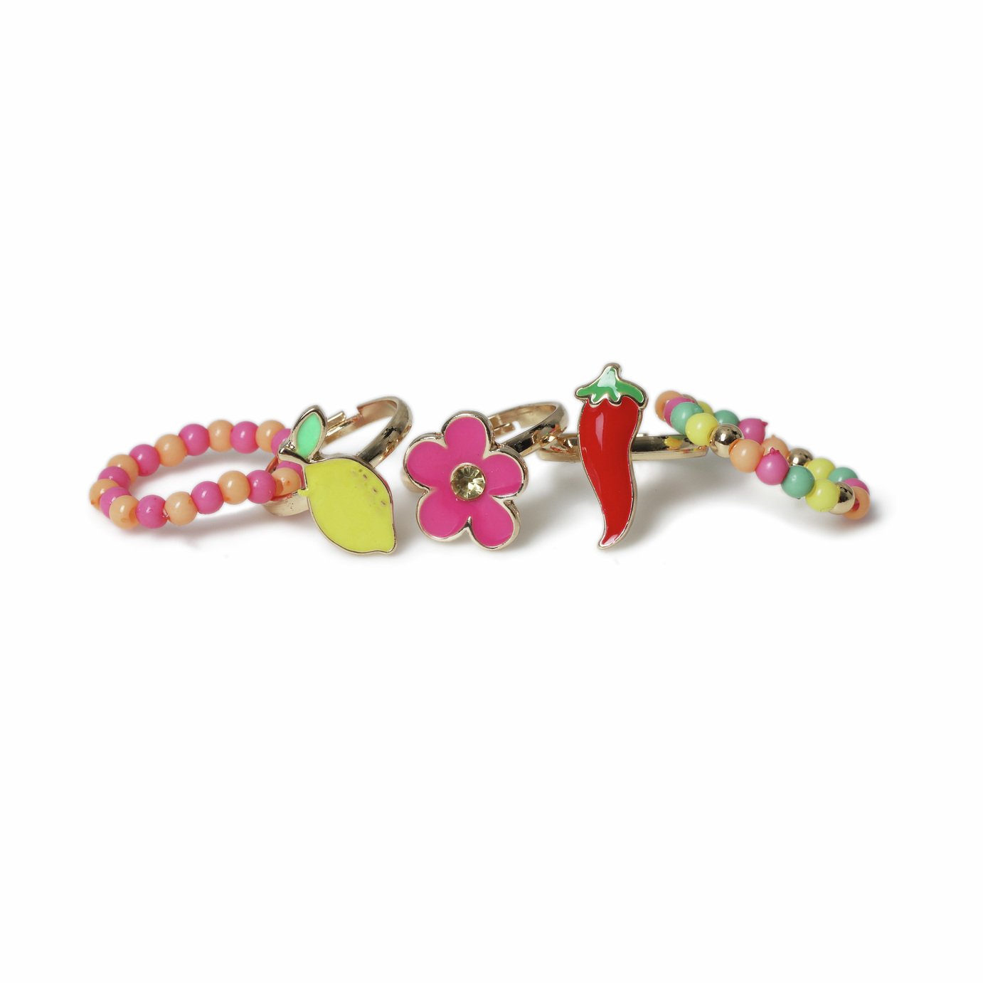Flitzy Kids Fruit Charm Bead Rings Set