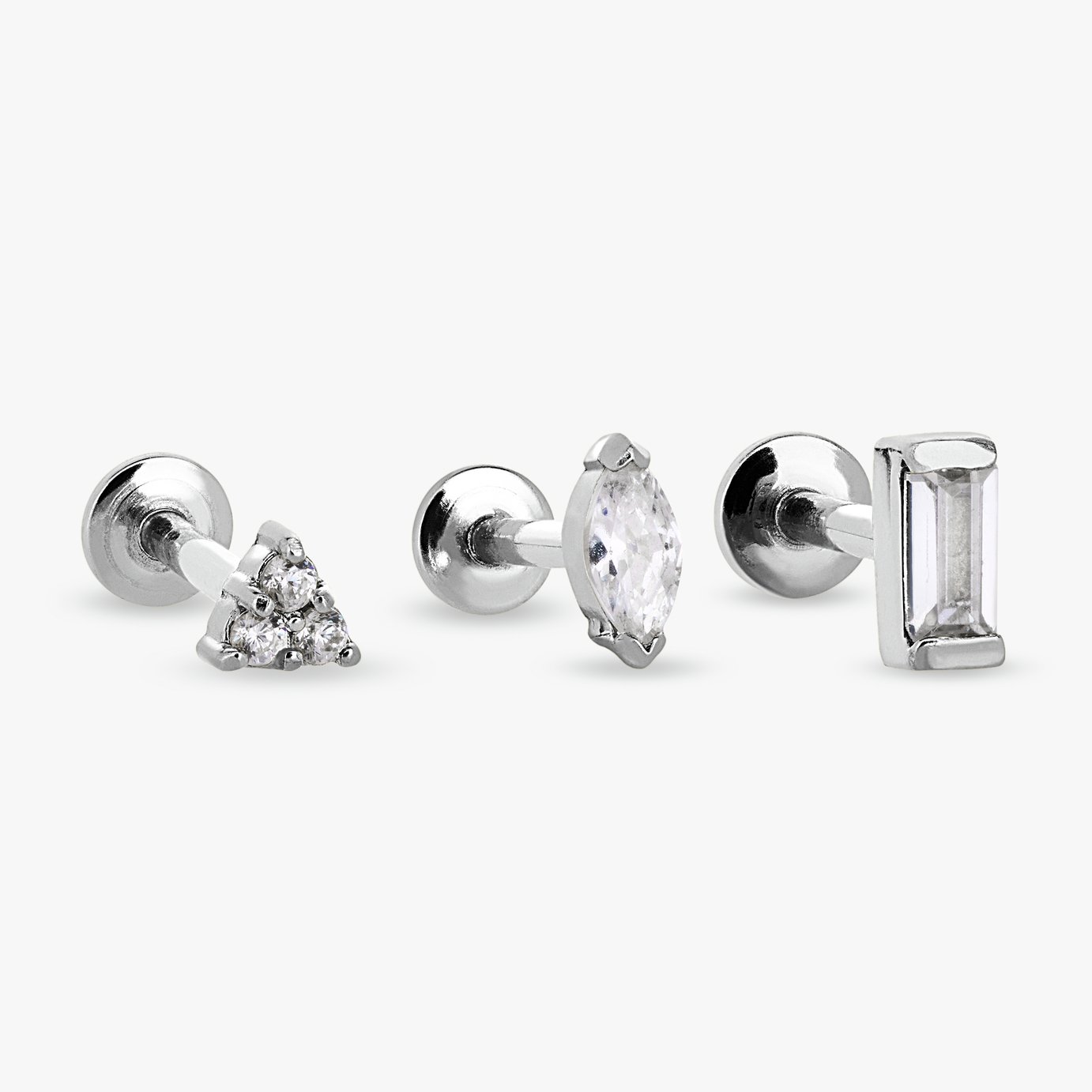 Revere Surgical Steel Flatback Stud Earrings - Set of 3