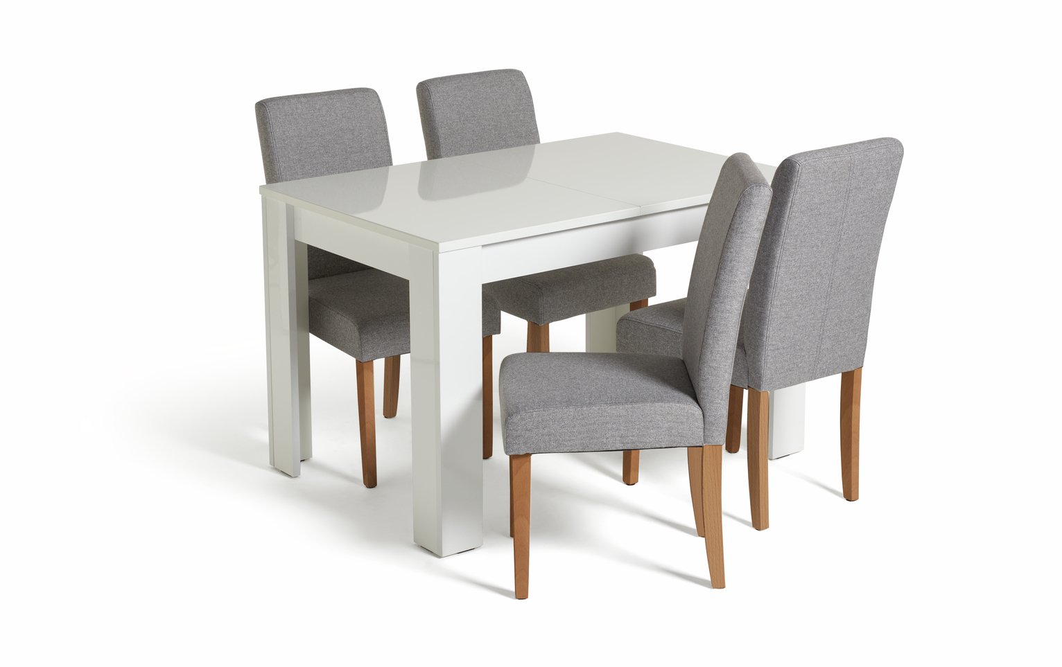 Argos Home Miami Extend White Dining Table & 4 Grey Chairs