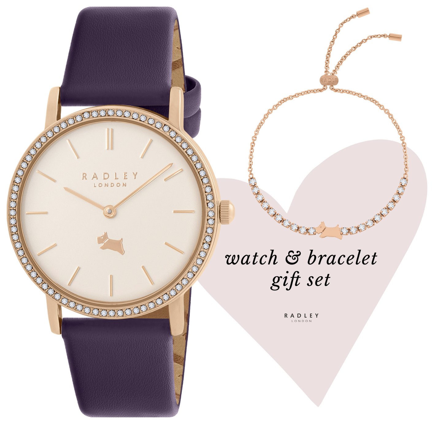 Radley Purple Leather Strap Watch and Bracelet Set