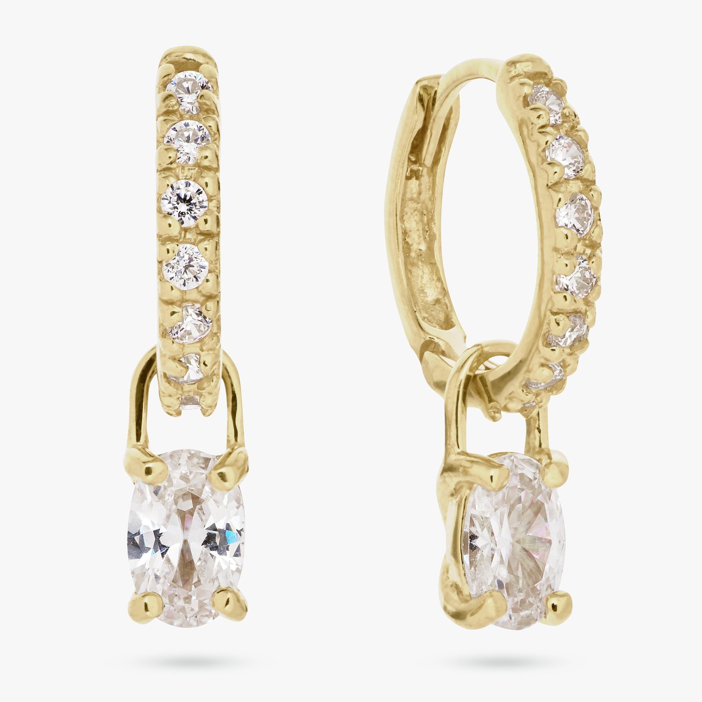 Revere Gold Plated Sterling Silver Oval Drop Hoop Earrings