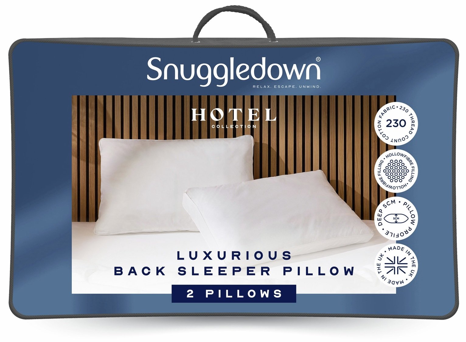 Snuggledown Hotel Back Sleeper Medium Soft Pillow - 2 Pack