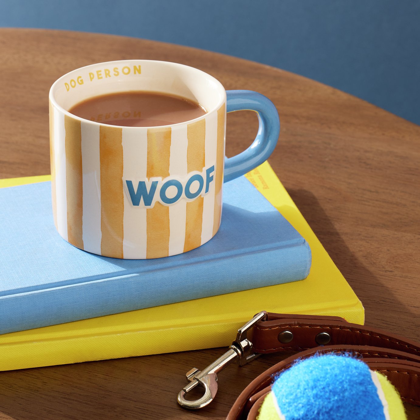 Argos Home Yellow Stripes Woof Decal Stoneware Mug - 320ml