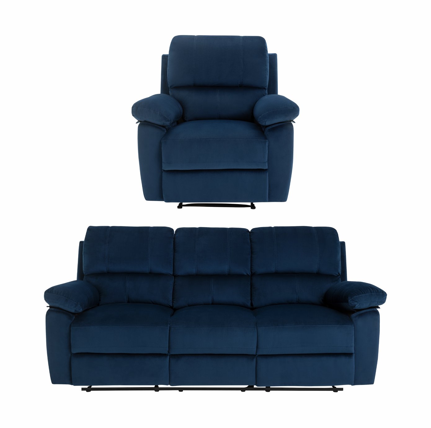 Argos Home Toby Velvet Chair & 3 Seater Recliner Sofa - Navy