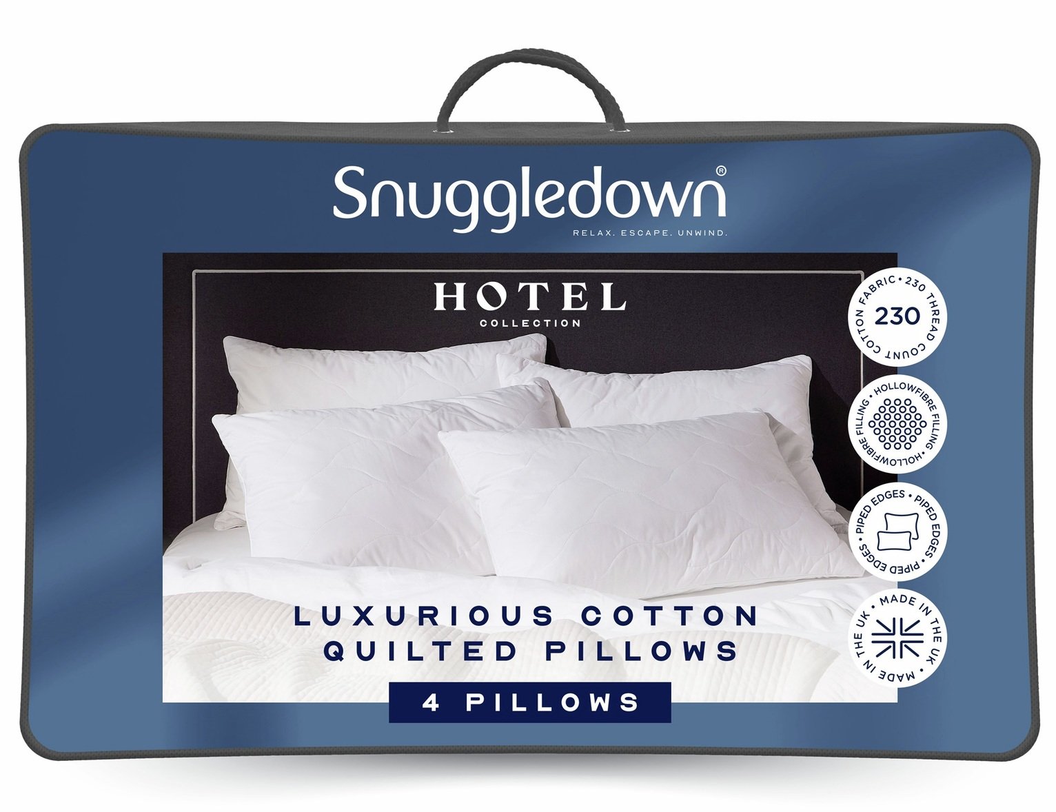 Snuggledown Hotel Luxury Cotton Quilted Pillow - 4 Pack