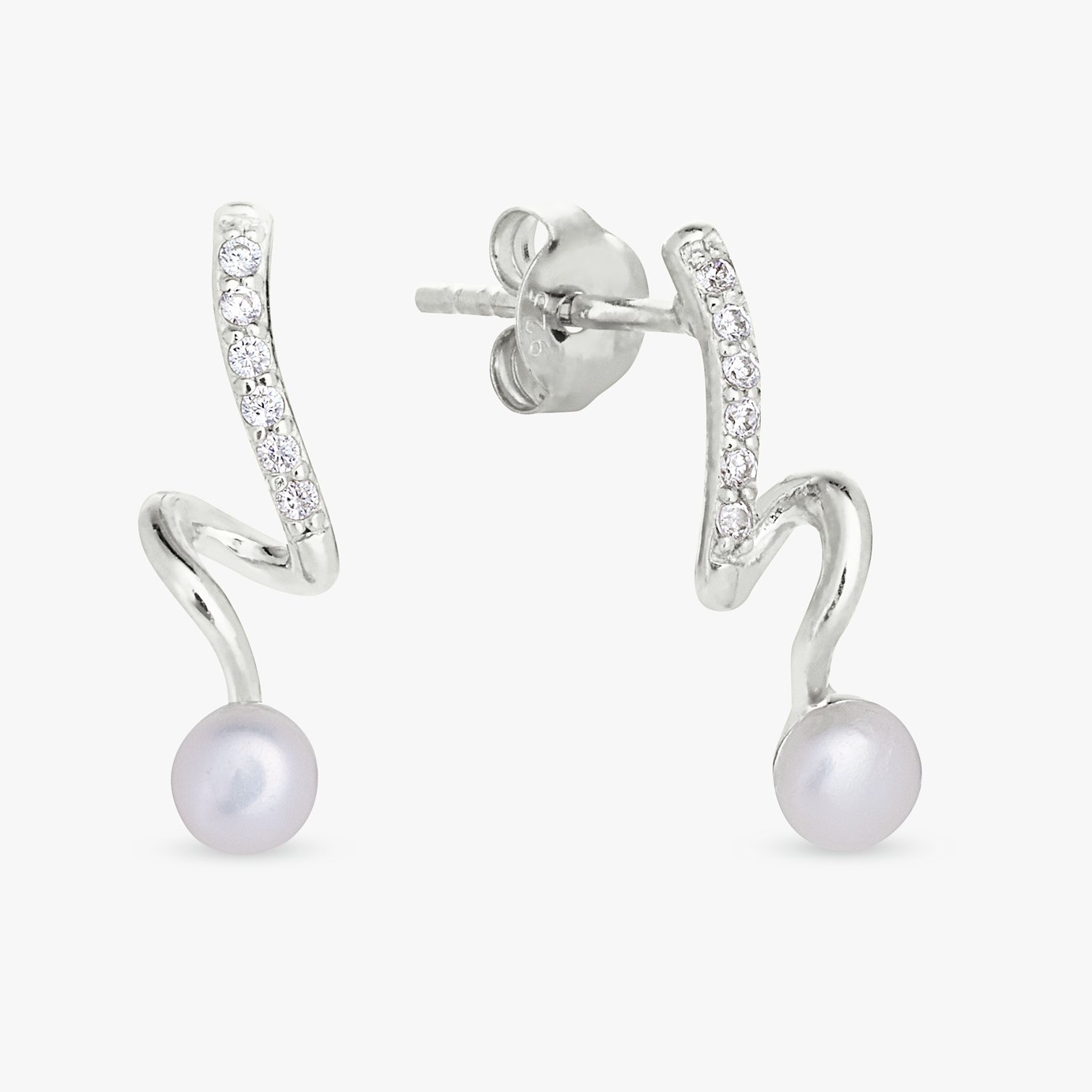 Revere Sterling Silver Faux Pearl Spiral Drop Earrings