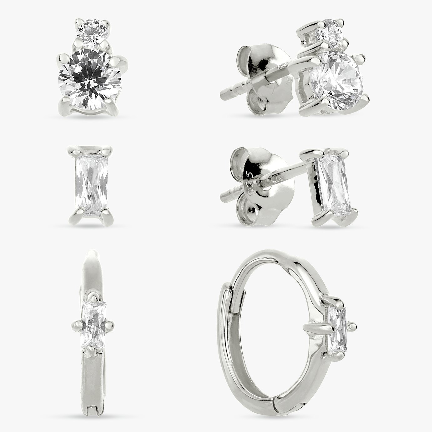 Revere Sterling Silver Stud and Huggies Earrings - Set of 3